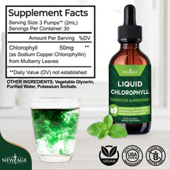 Chlorophyll liquid drops poured into a glass to make a green juice