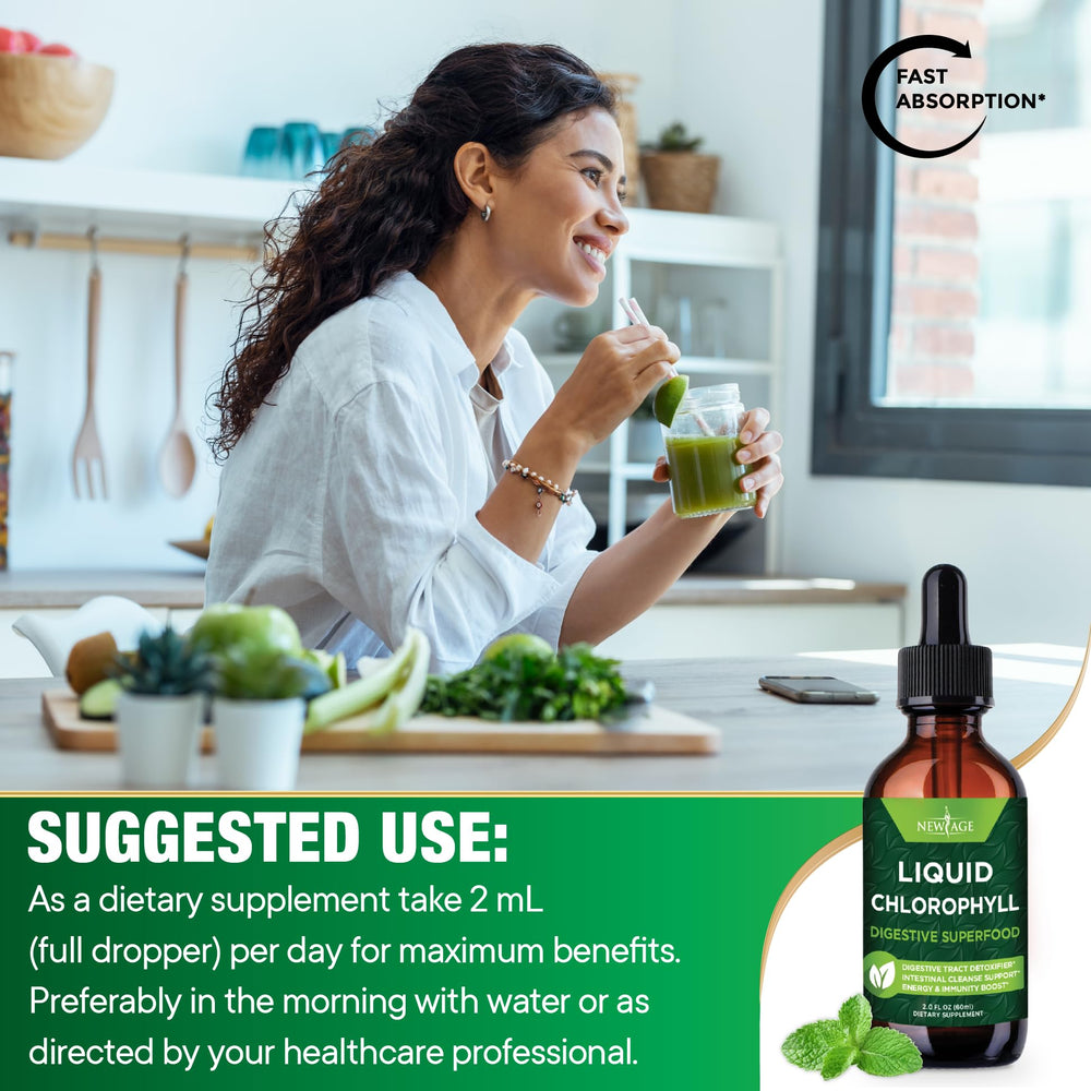 USA-made label on NEW AGE Chlorophyll Liquid Drops bottle pack