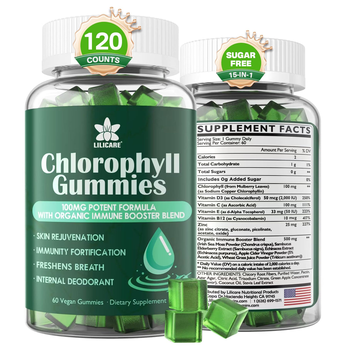 Chlorophyll Gummies bottle with green branding