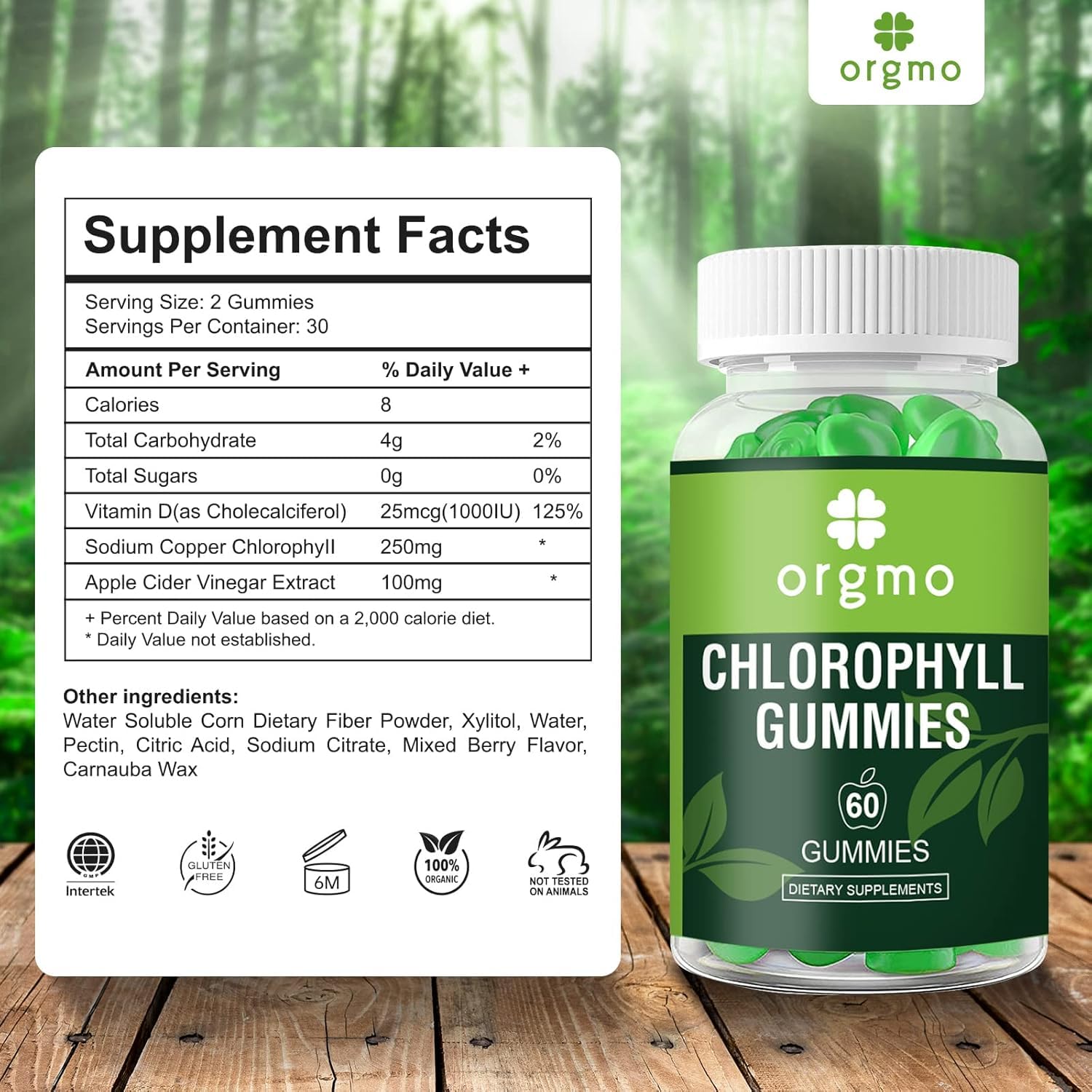 Close-up of green-apple flavored chlorophyll gummies