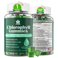 Bottle of Chlorophyll Gummies with green label (60 chews) - hero image
