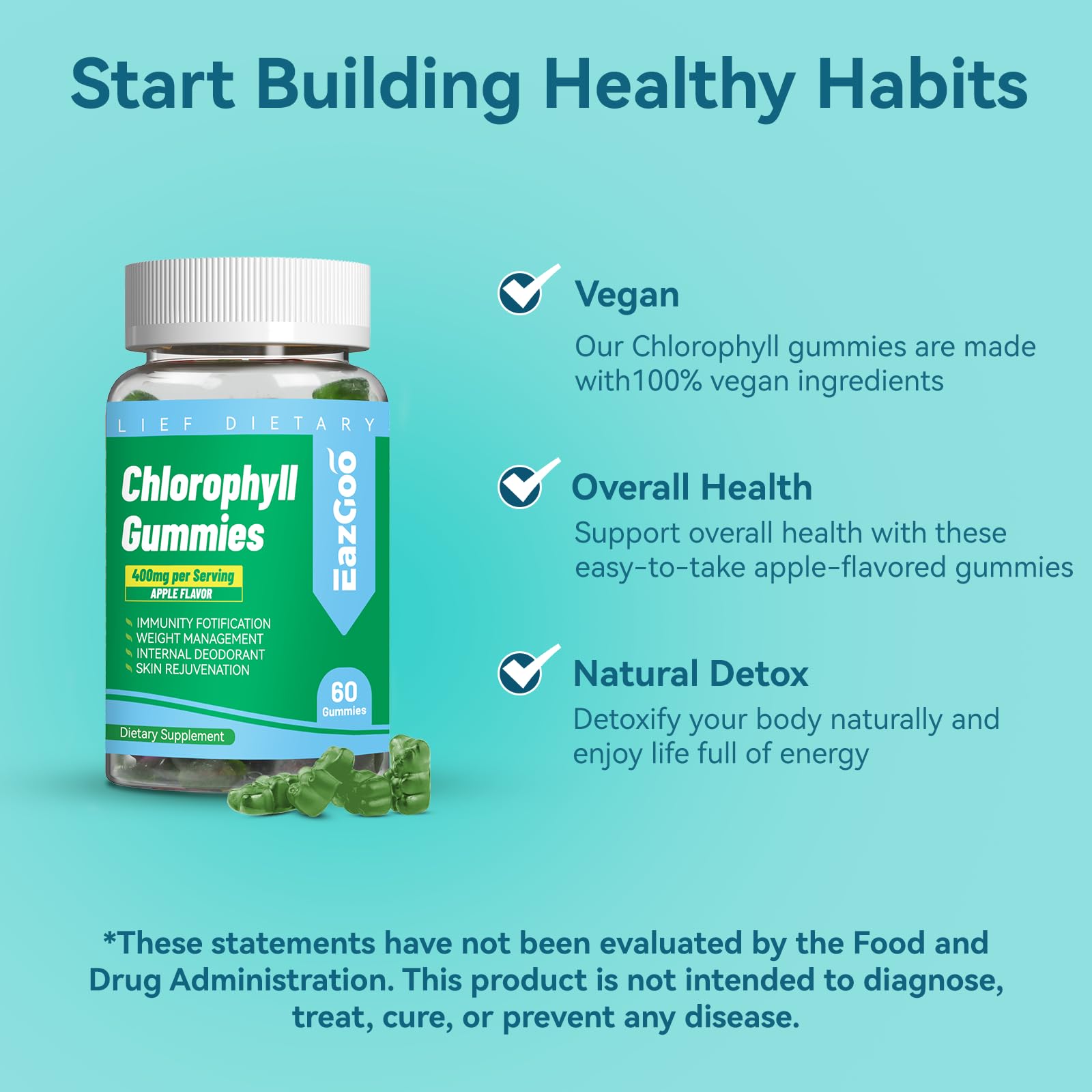 Close-up of a green chlorophyll gummy showing texture