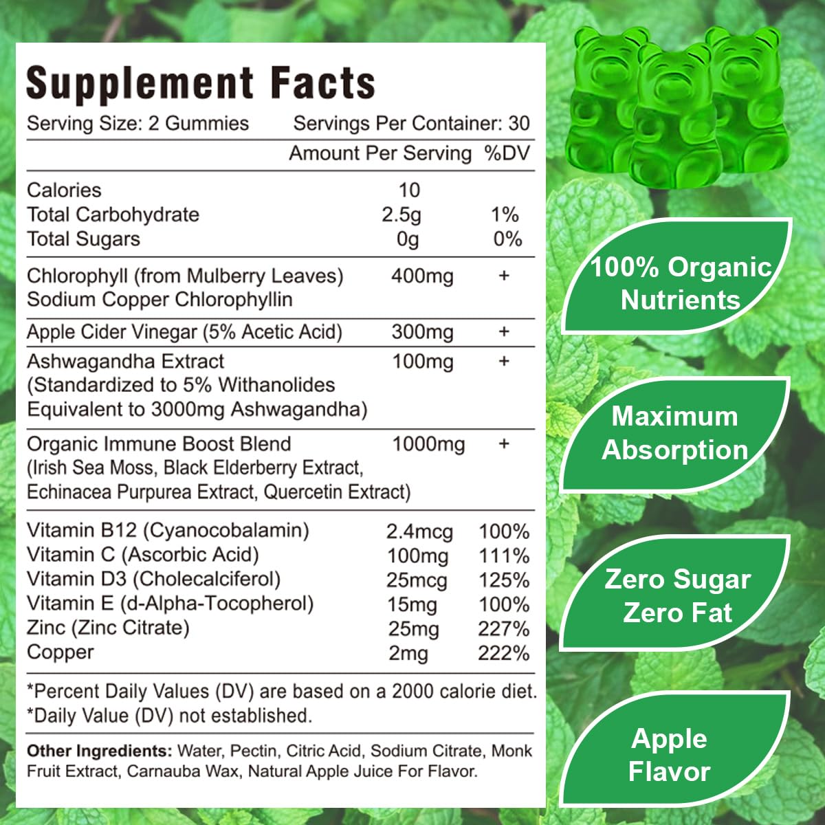 Close-up of Apple flavor Chlorophyll Gummies