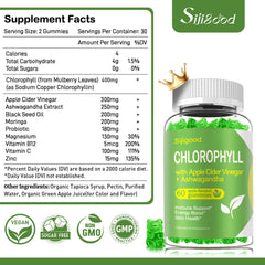 Chlorophyll gummies Apple flavor bottle back label with ingredients