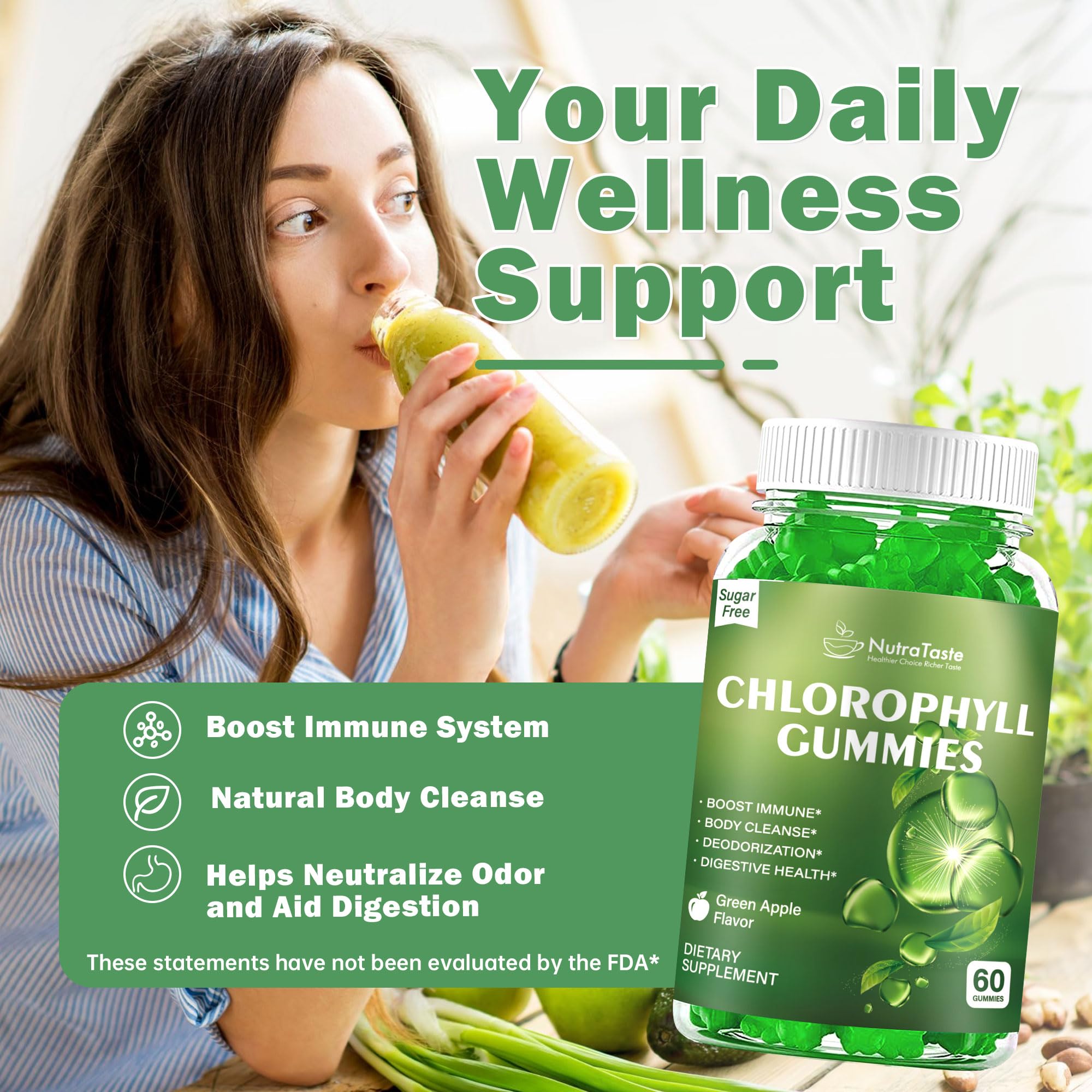 Chlorophyll gummies for body odor detox and gut cleansing