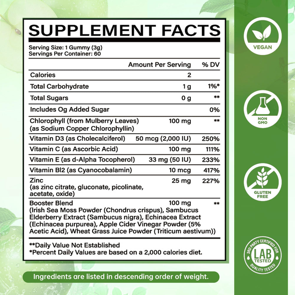 Vegan, non-GMO, gluten-free chlorophyll gummies