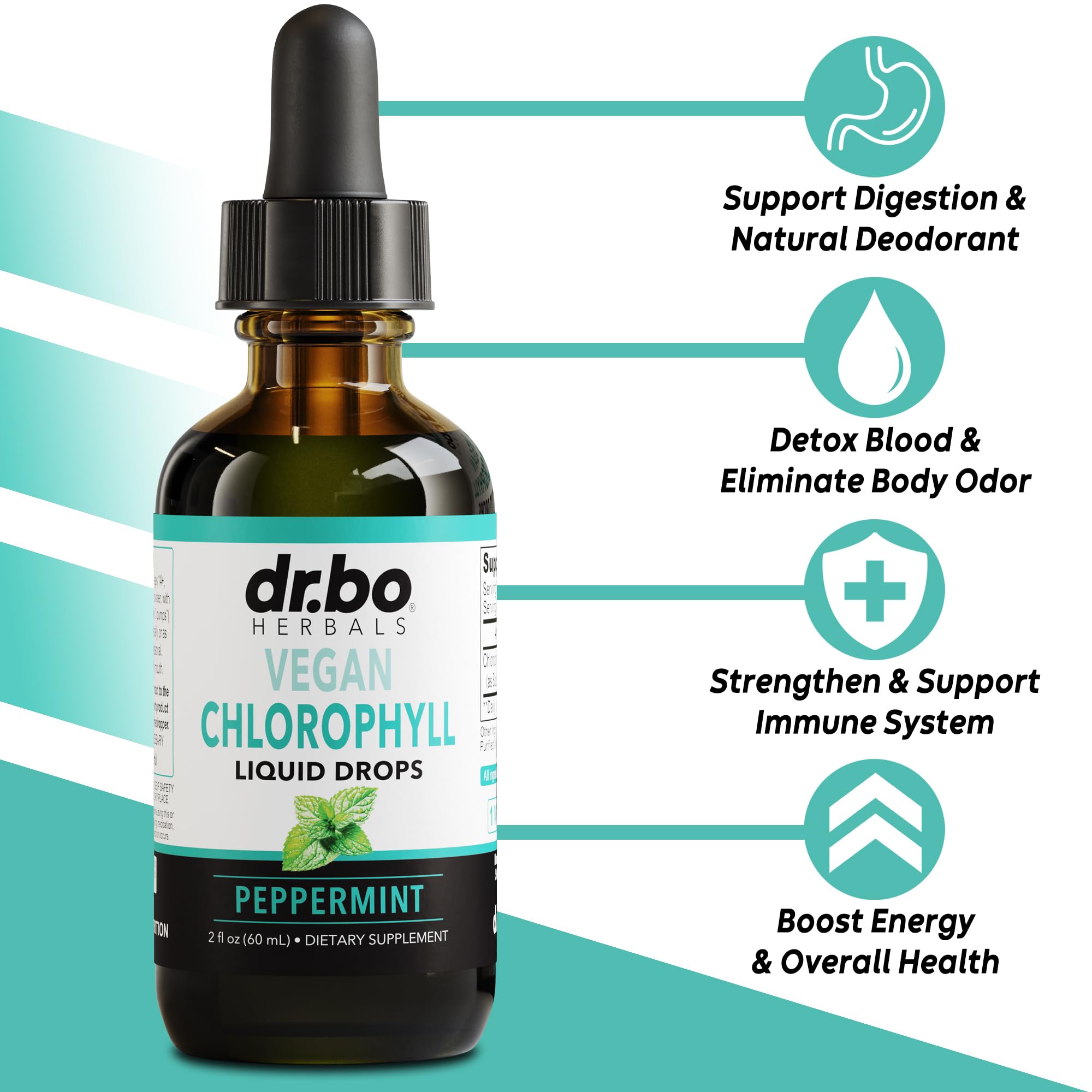 Pouring mint-flavored chlorophyll drops into a glass of water