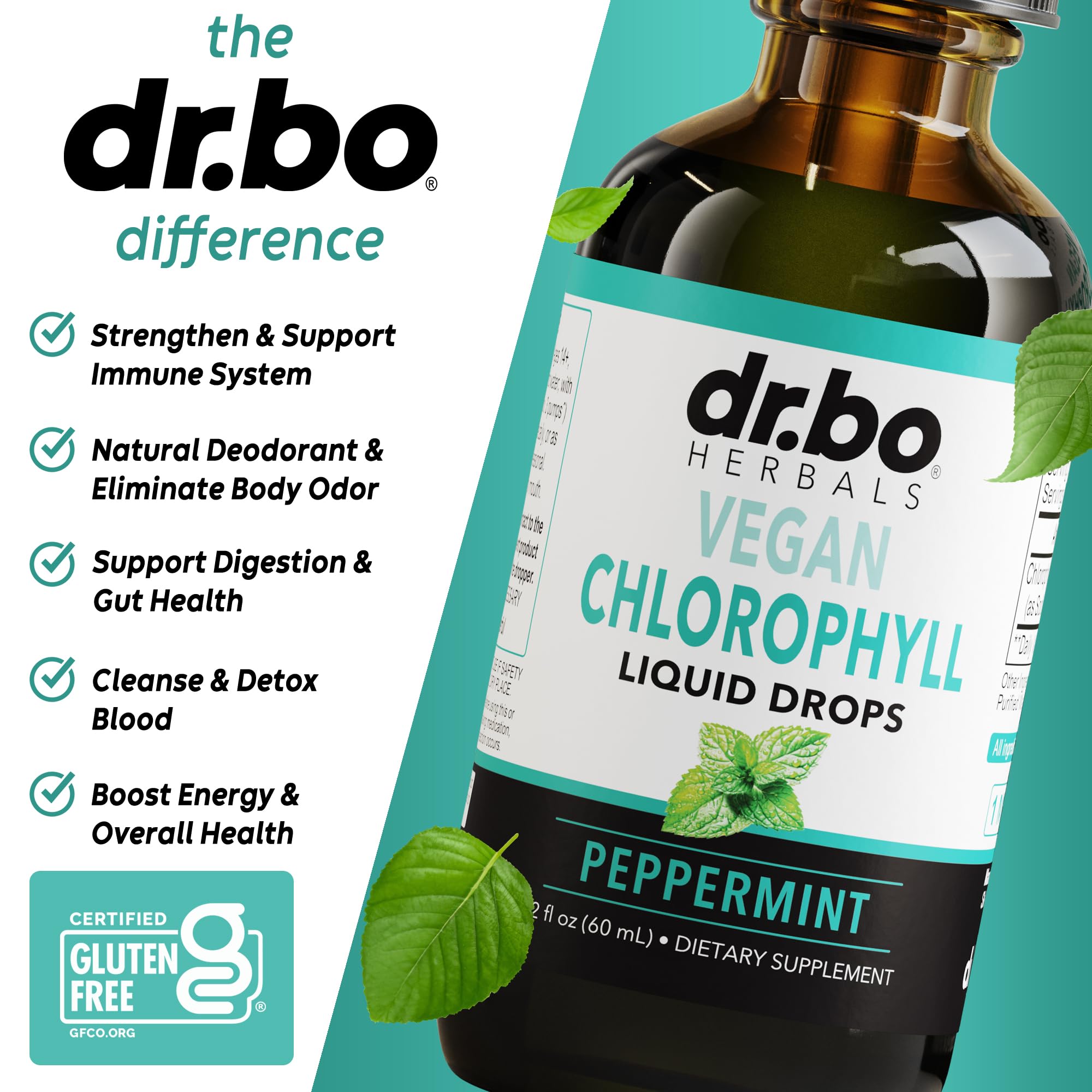 Healthy lifestyle image featuring vegan chlorophyll liquid drops