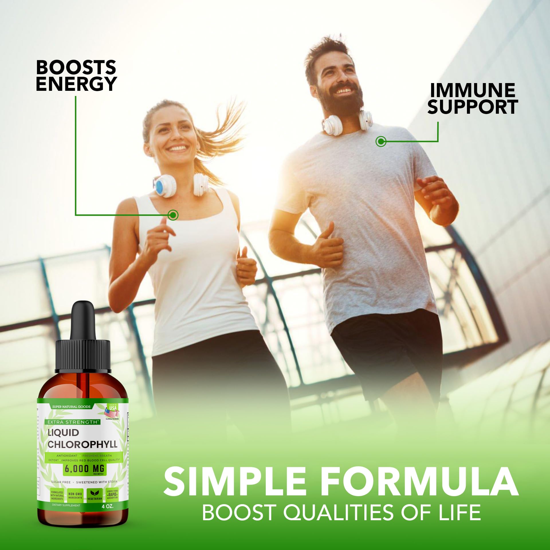 Chlorophyll liquid drops taken under the tongue for absorption