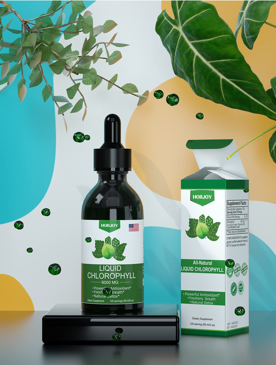 Chlorophyll Liquid Drops showing fast absorption and mint flavor
