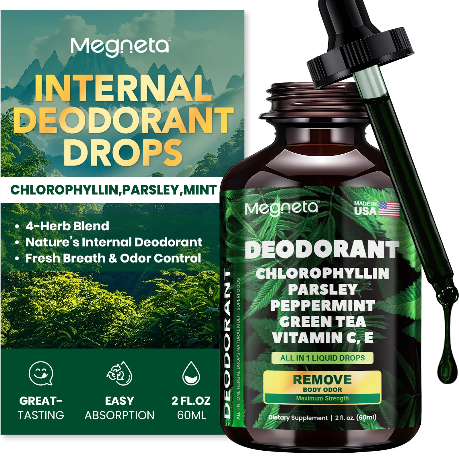 Hero image of Chlorophyll Liquid Drops bottle with dropper