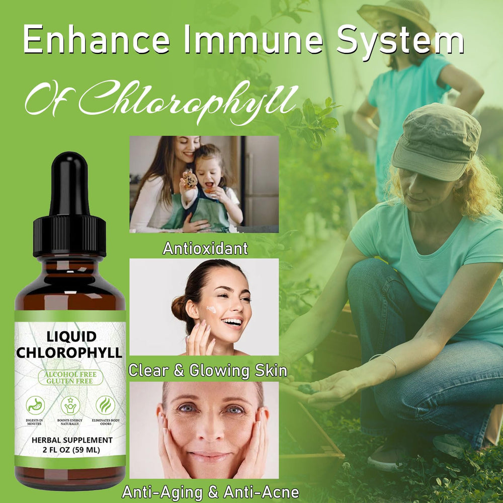 Packaging and 59ml capacity information for chlorophyll drops