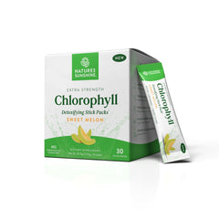 Chlorophyll stick packs with Sweet Melon flavor in a blister pack