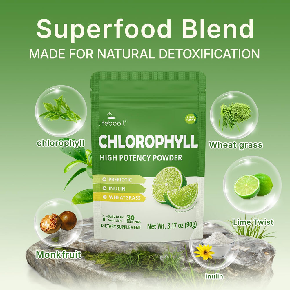 Inulin and wheatgrass ingredients displayed beside the mix