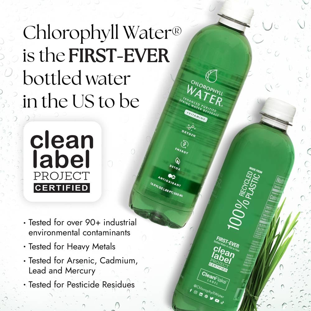 Alkaline water served in a glass with chlorophyll