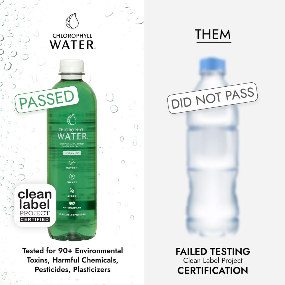 Vitamin A, B12, C, D details on Chlorophyll Water label