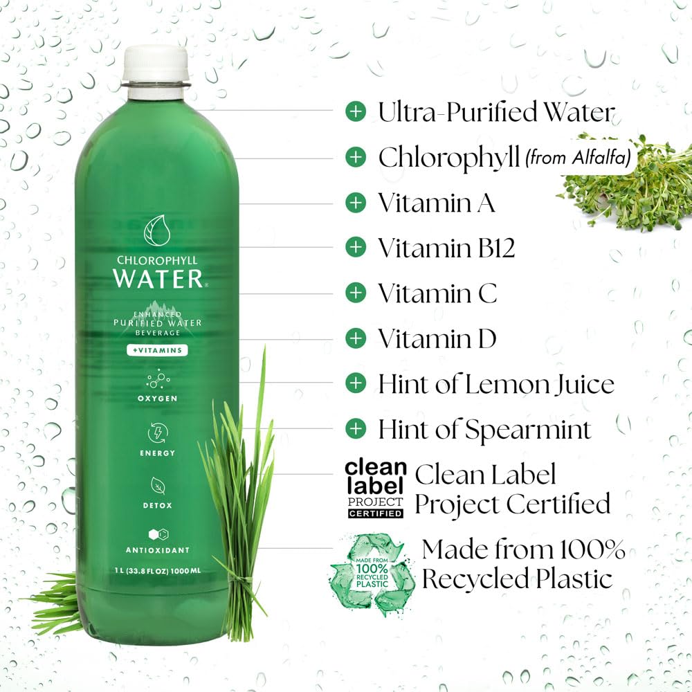 Chlorophyll Water with lemon and spearmint ingredients