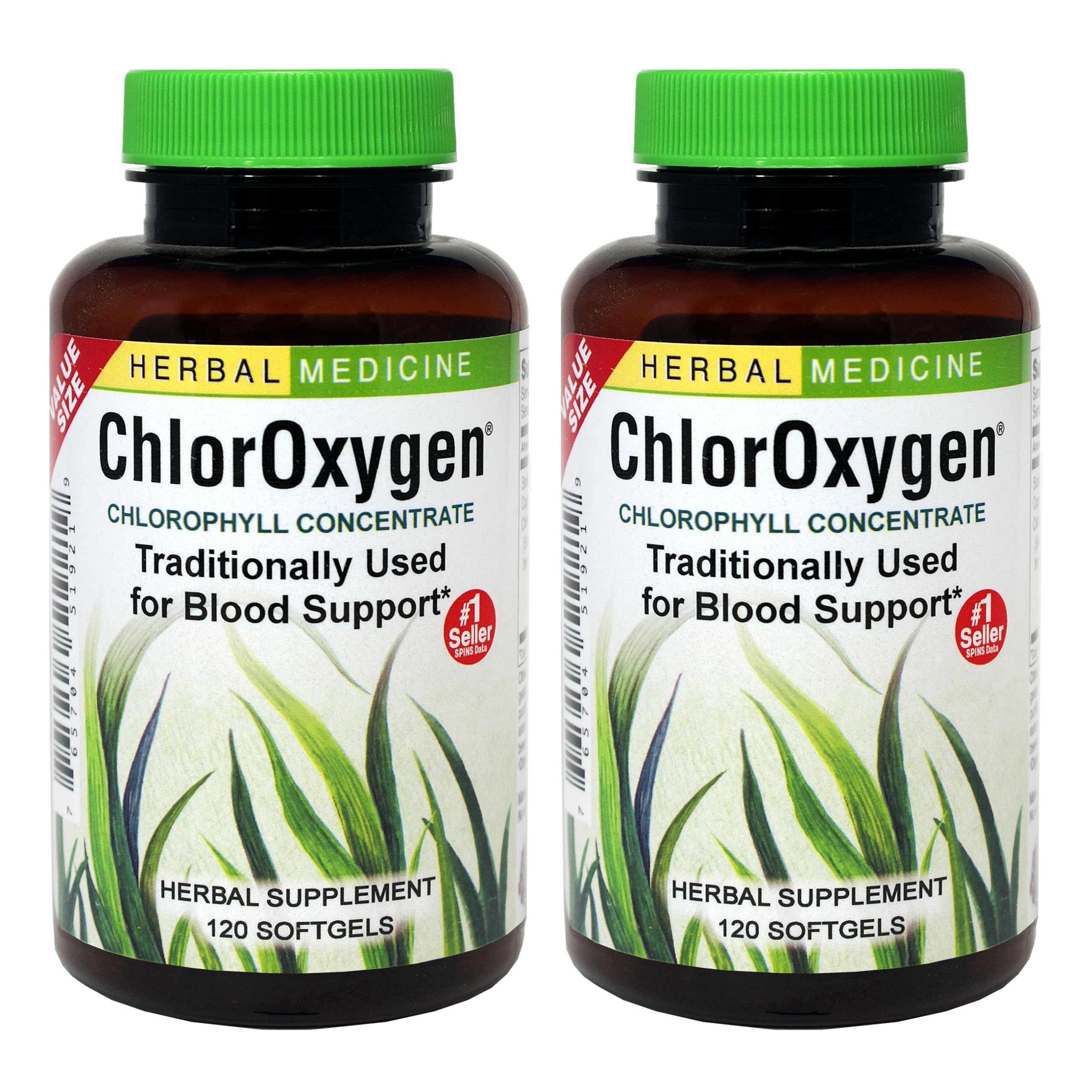 ChlorOxygen Chlorophyll Concentrate bottle front view - 120 softgels, 2-pack