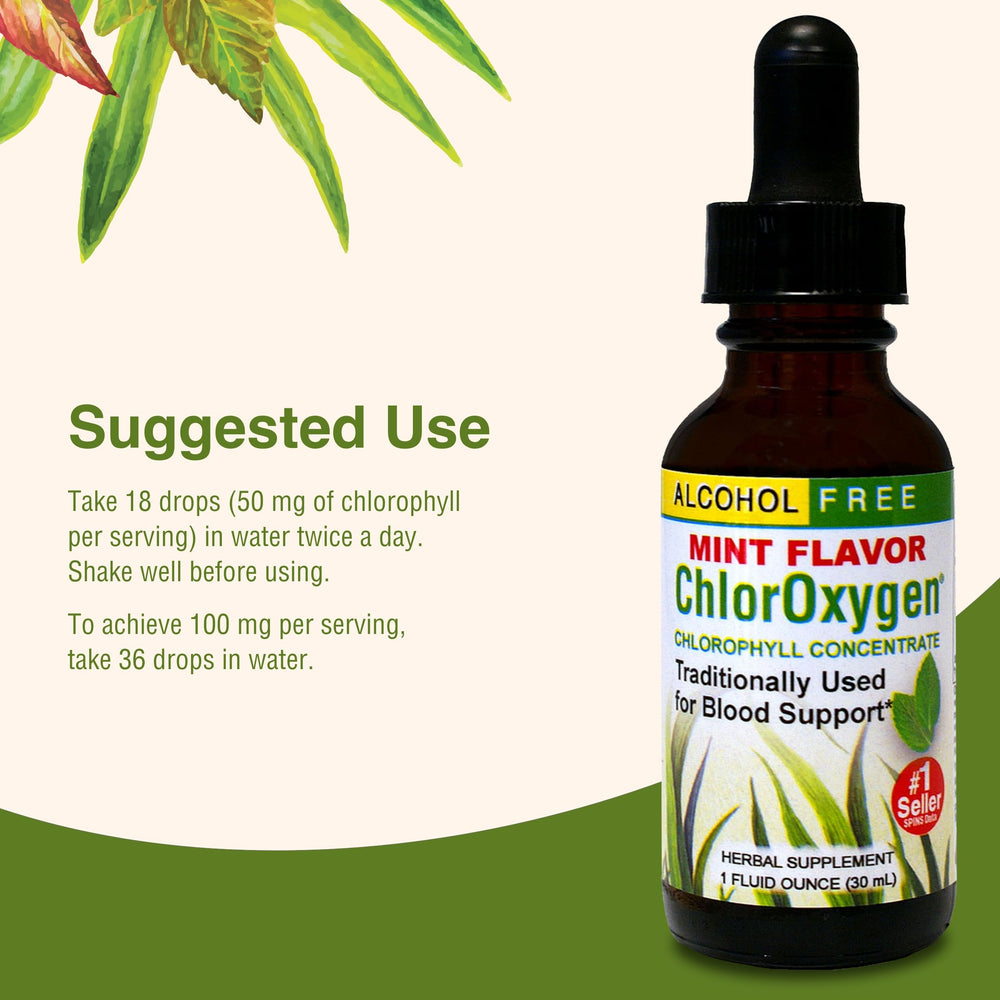 ChlorOxygen Chlorophyll Concentrate bottle with dropper