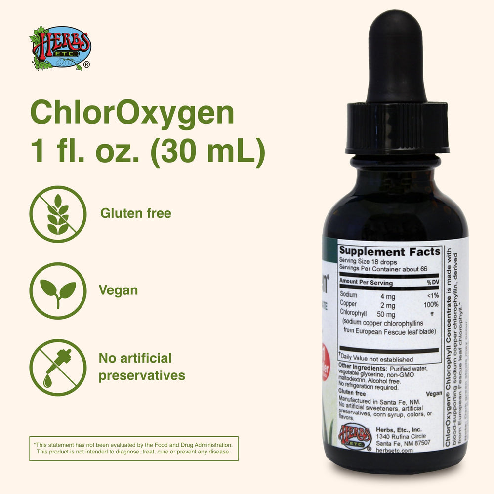 Close-up of ChlorOxygen Chlorophyll label