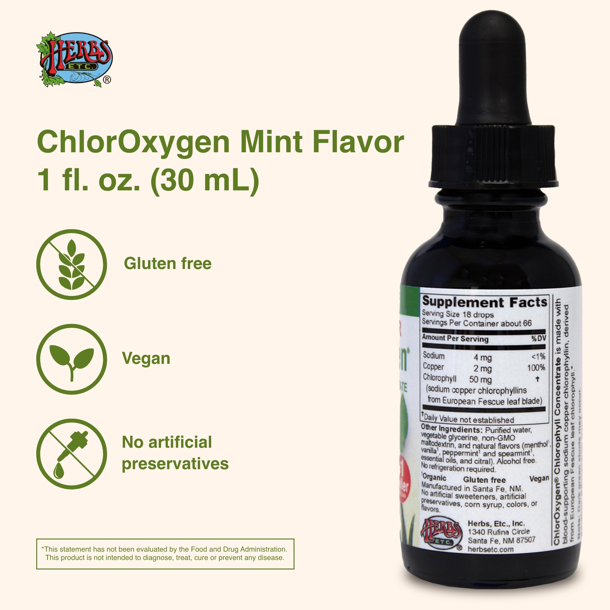 ChlorOxygen Chlorophyll Concentrate mint label showing ingredients