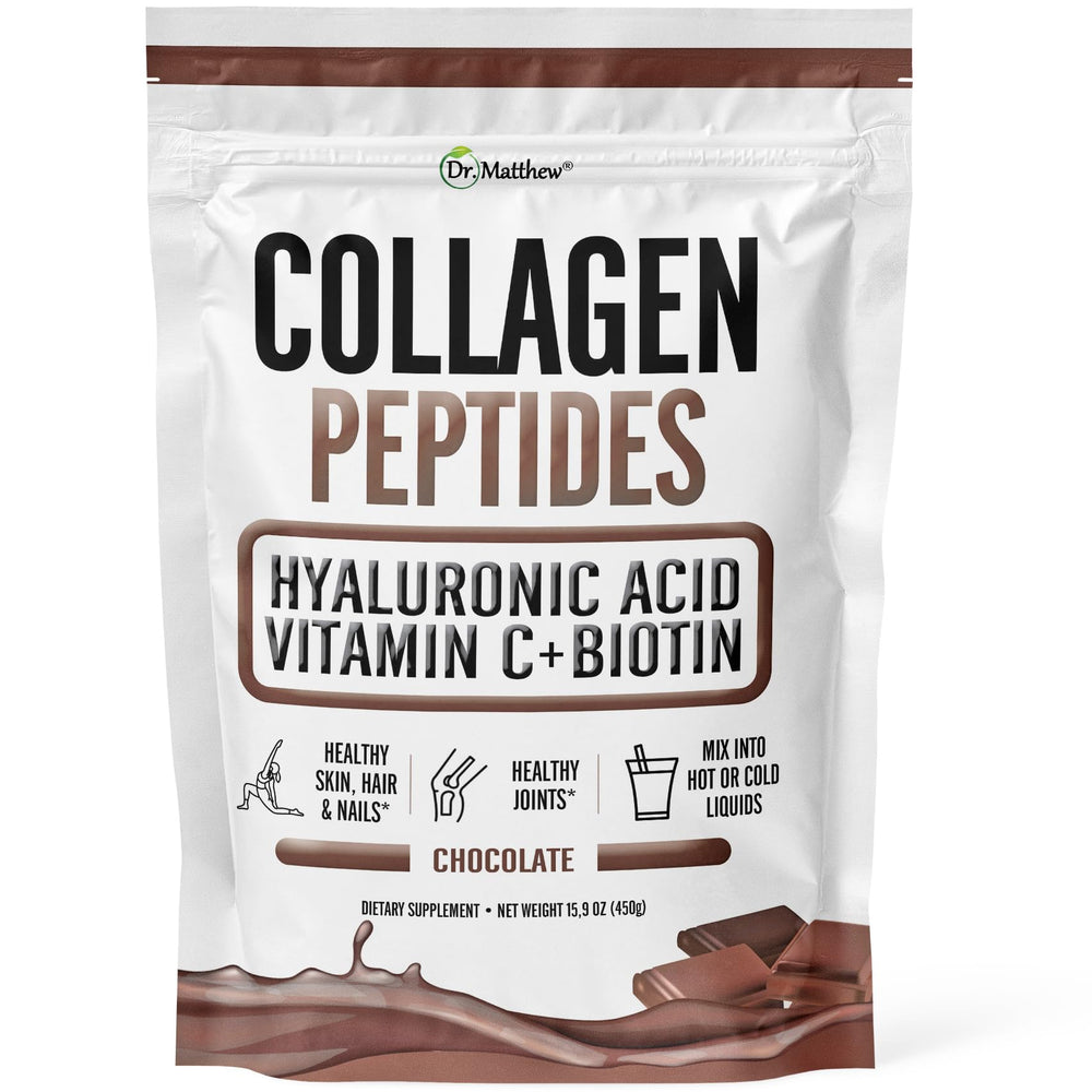Chocolate collagen powder with hyaluronic acid and vitamin C - 11g collagen per scoop