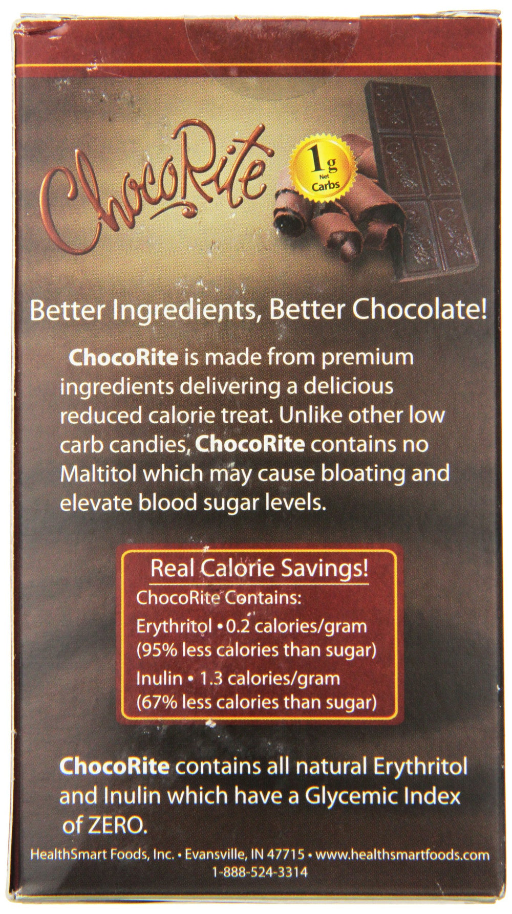 ChocoRite bar showing zero maltitol and low carbohydrate