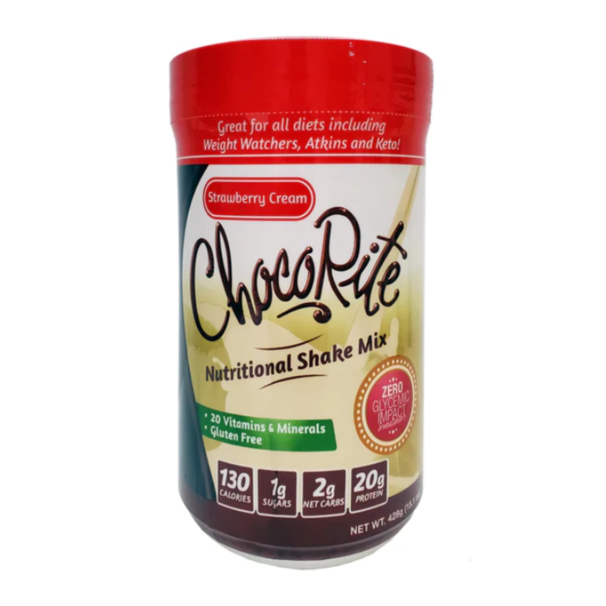 ChocoRite Strawberry Cream protein shake canister 12 servings