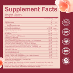 Close-up of two strawberry-flavored cholesterol gummies