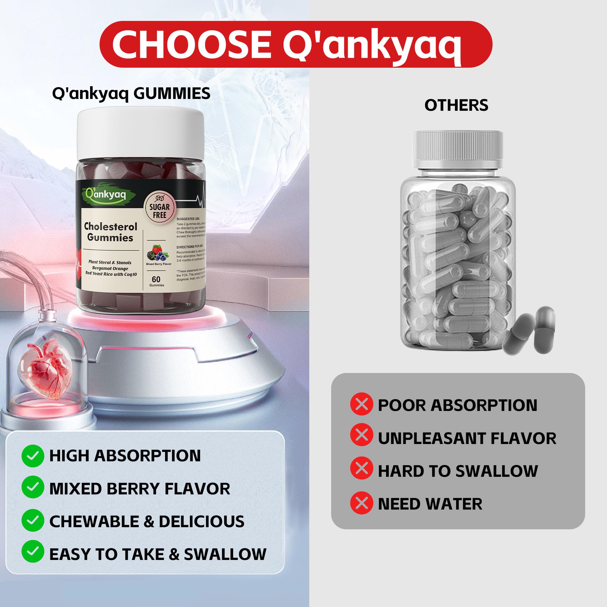 Gummies on a white surface highlighting sugar-free formula