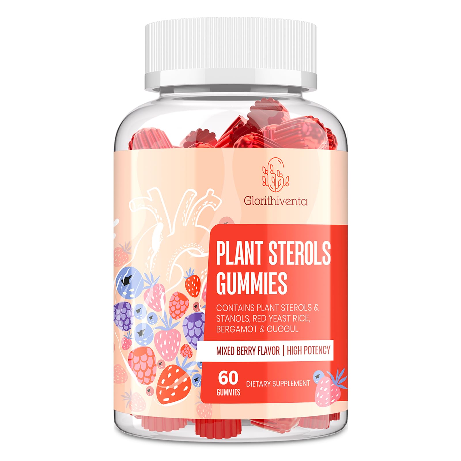 Bottle of cholesterol support gummies with plant sterols and stanols