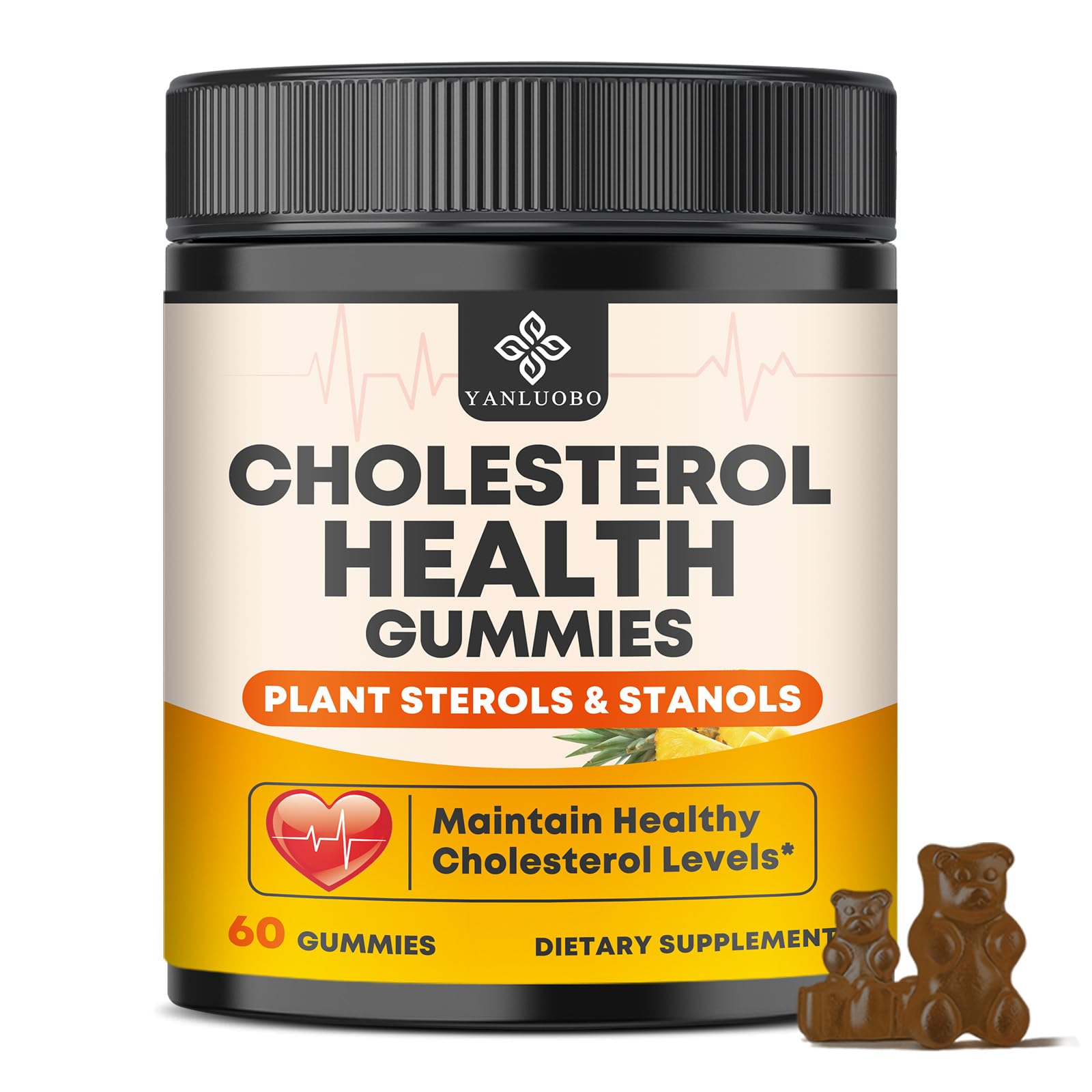 Cholesterol Supplements Gummies bottle Pineapple Flavor 60 Count