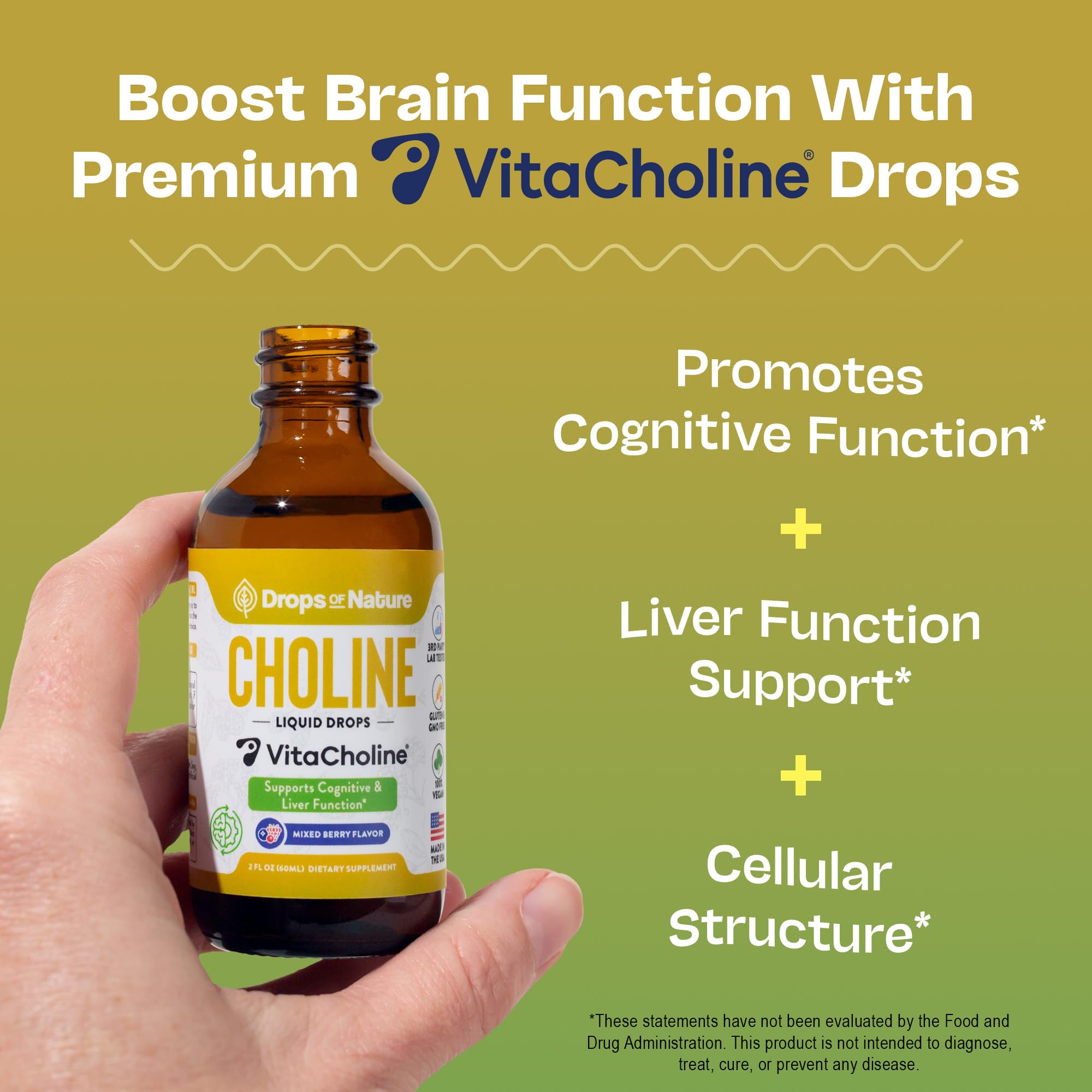 Bottle of Choline Liquid Drops Mixed Berry 60 mL