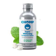 Hero image: Chomp Nano Hydroxyapatite whitening toothpaste tablets