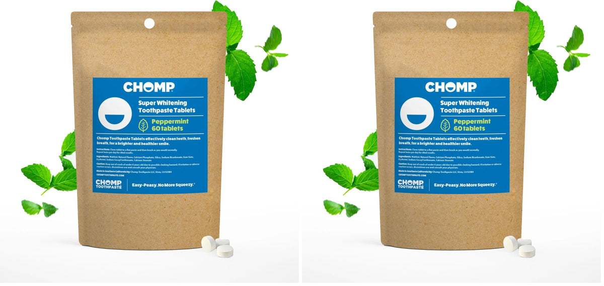 Front view of Chomp Peppermint Toothpaste Tablets Refill Pack 2