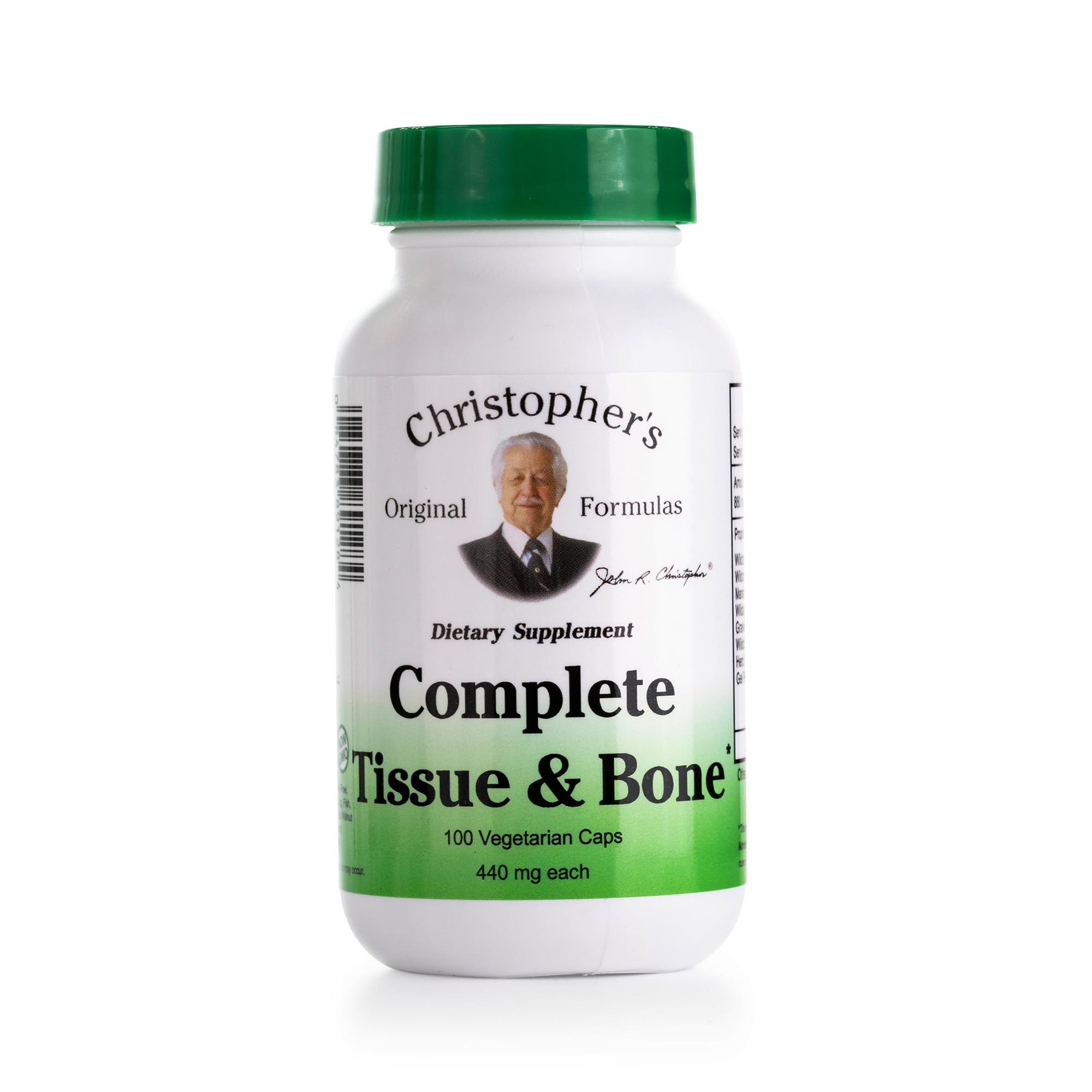 Bottle of Christopher's Original Formulas Complete Tissue & Bone Formula with 100 vegan capsules