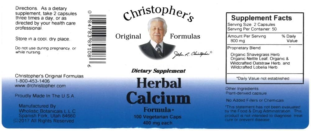 Product image showing Christopher's Herbal Calcium bottles and packaging