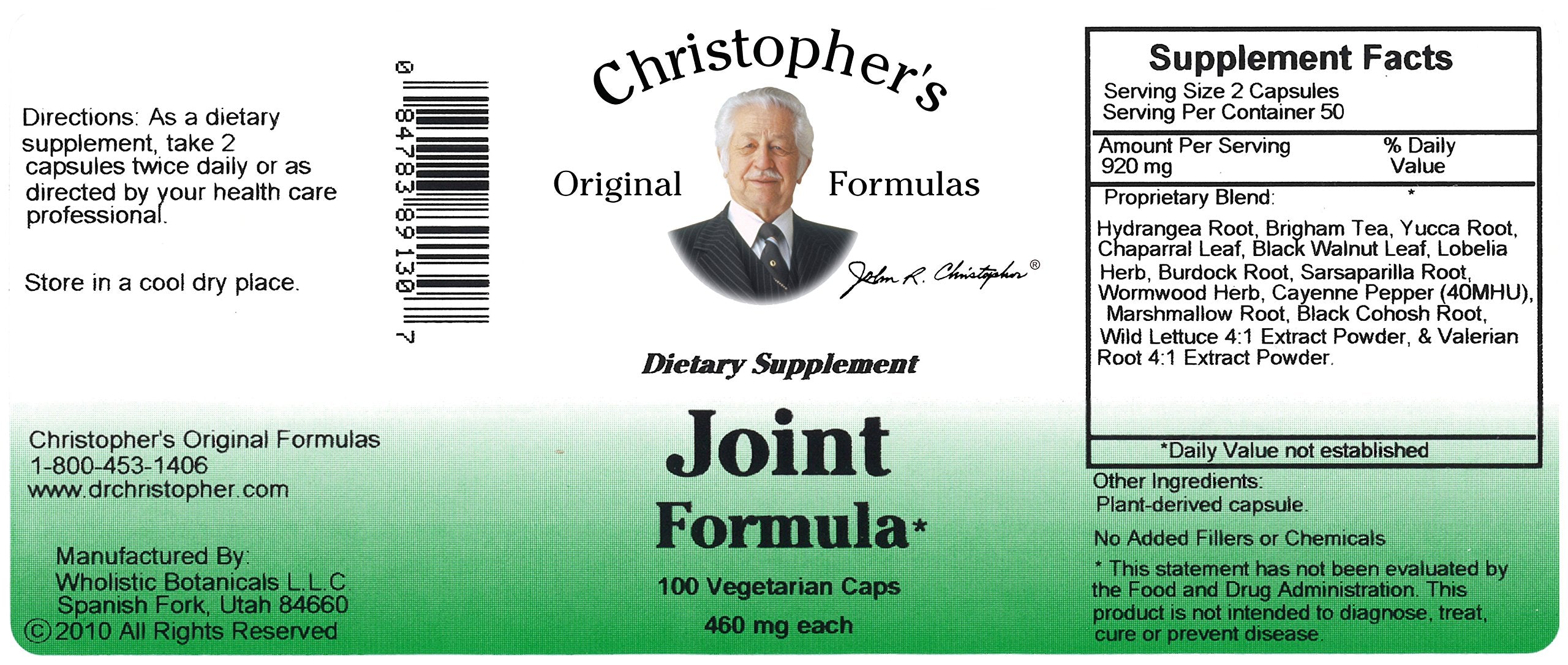 100 vegetarian capsules from Christopher’s Original Formulas Joint Formula