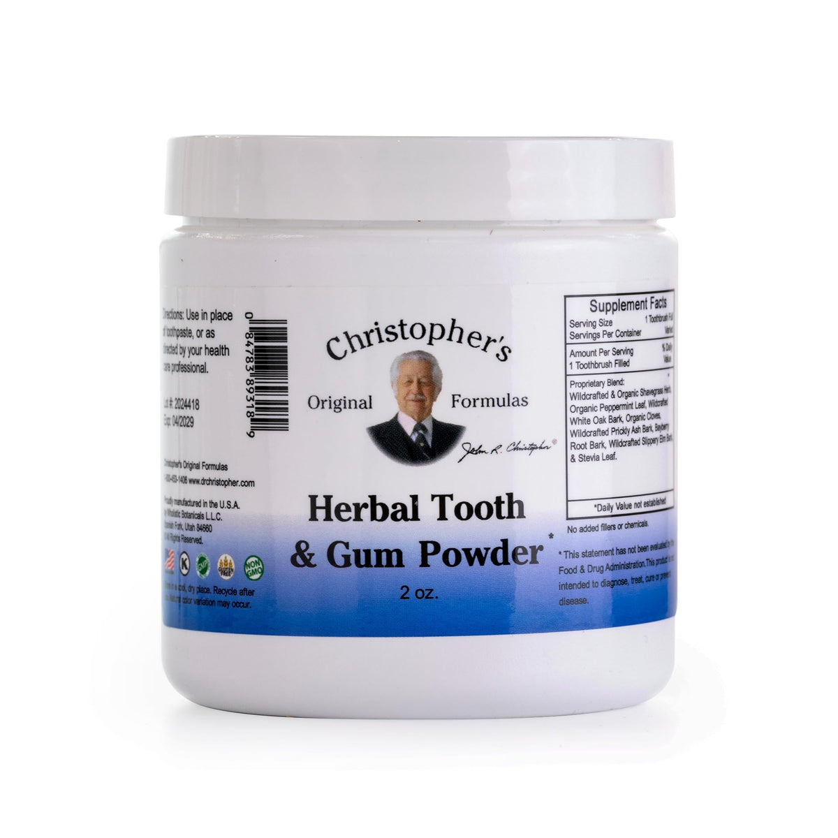 Front packaging of Christopher's Original Formulas Herbal Tooth & Gum Powder