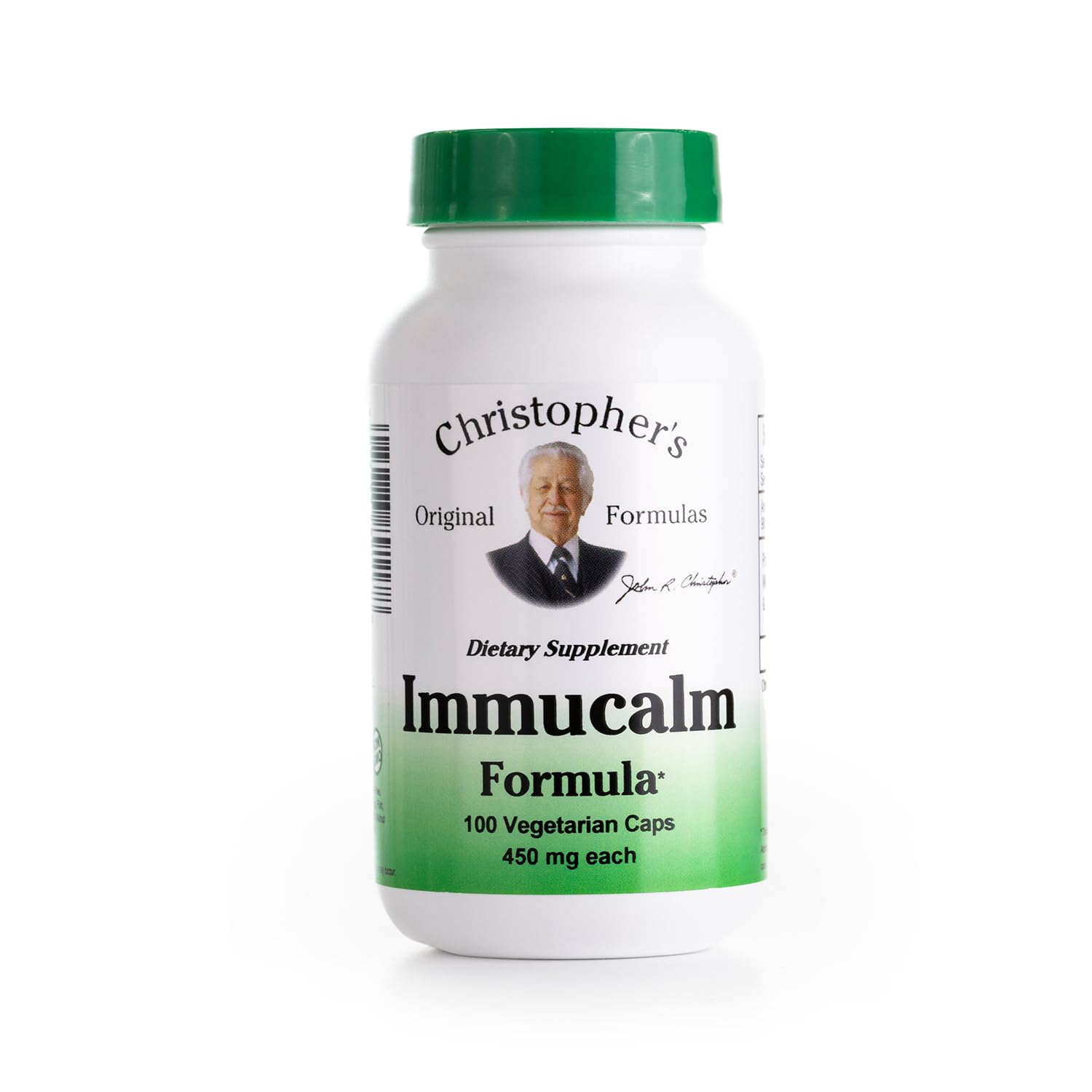 Christopher's Original Formulas Immucalm bottle on a kitchen counter for daily immune support.