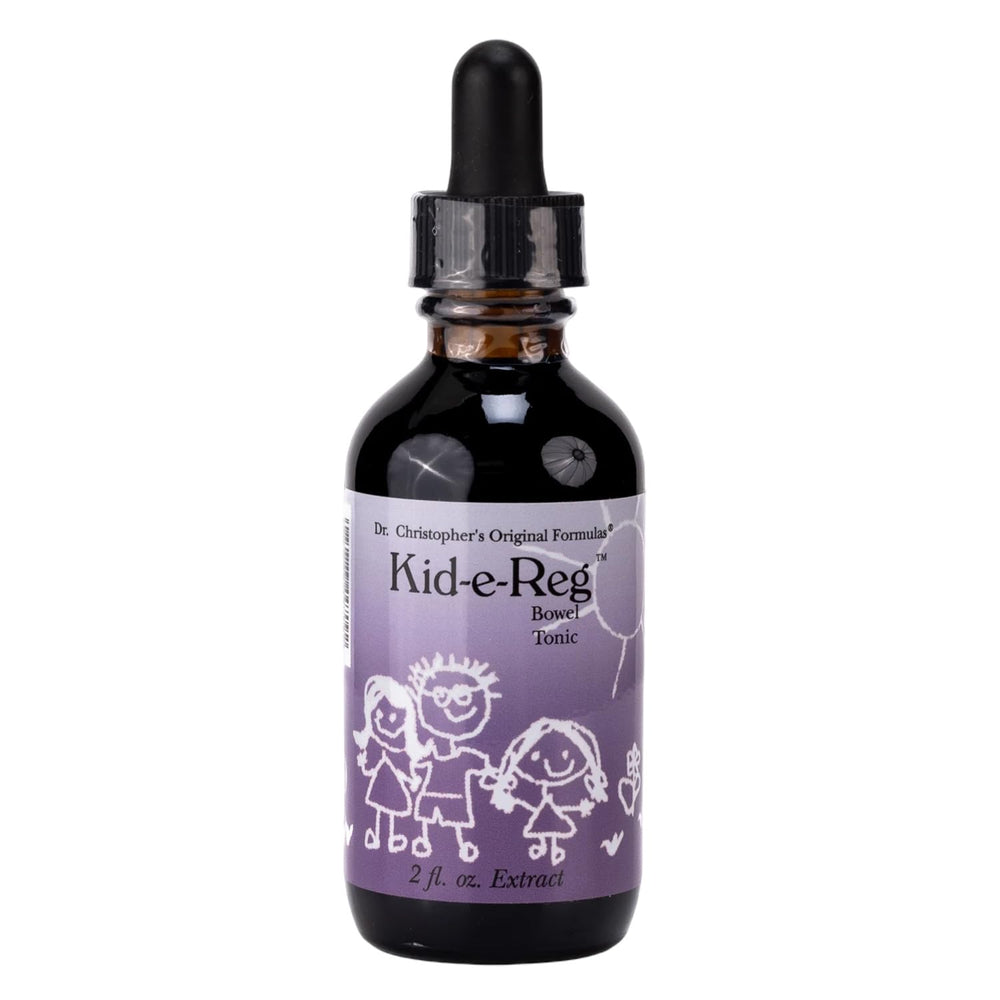 Christopher's Original Formulas Kid-e-Reg bowel tonic bottle promotes gentle child-friendly elimination