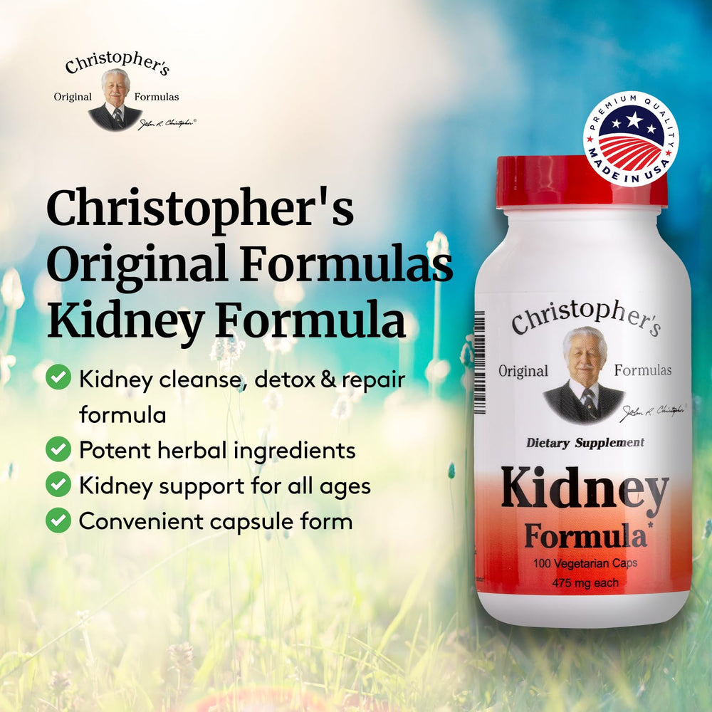 Christopher's Original Formulas kidney formula label emphasizes USA-made quality