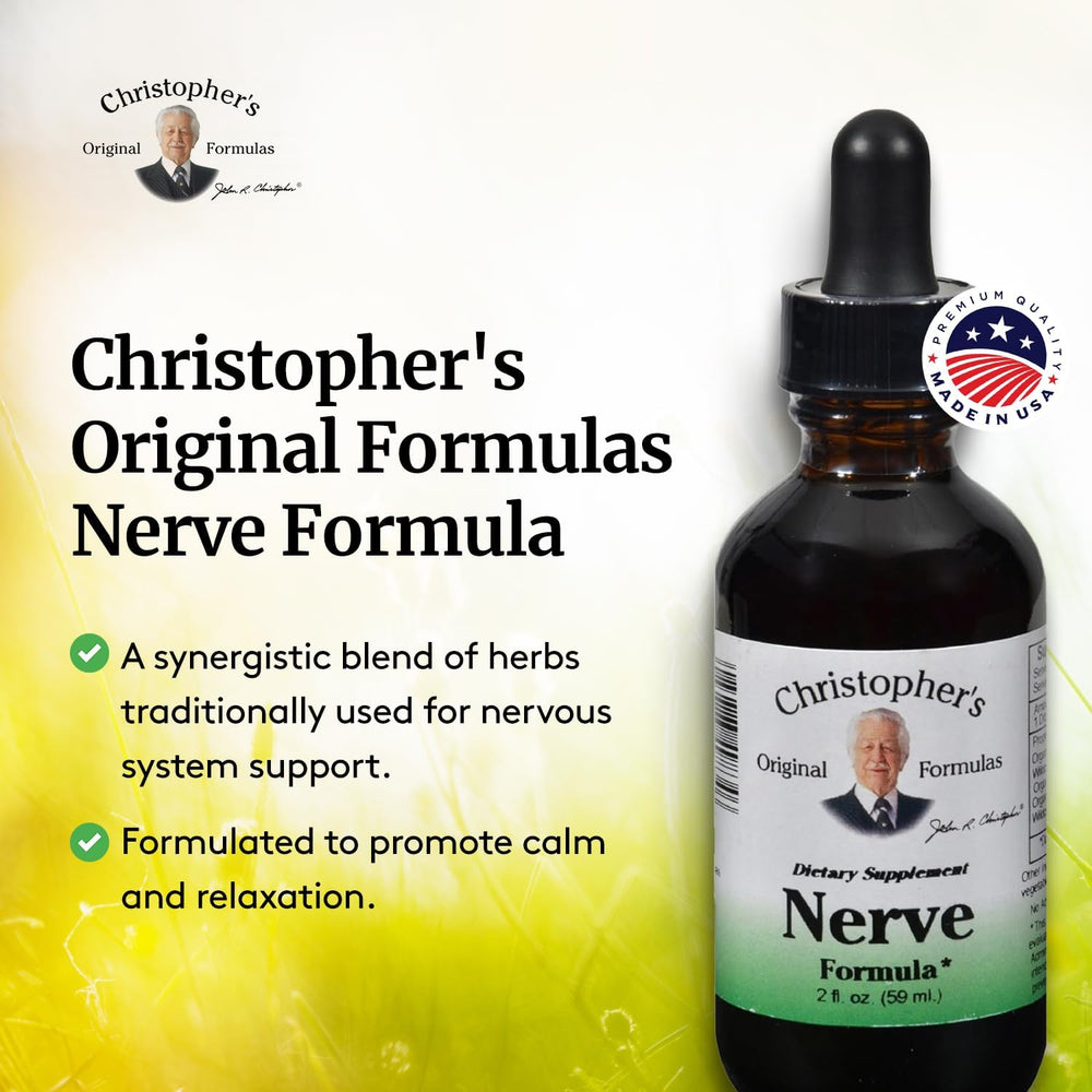 Christopher's Original Formulas Nerve Formula liquid drops convenient daily relaxation aid.