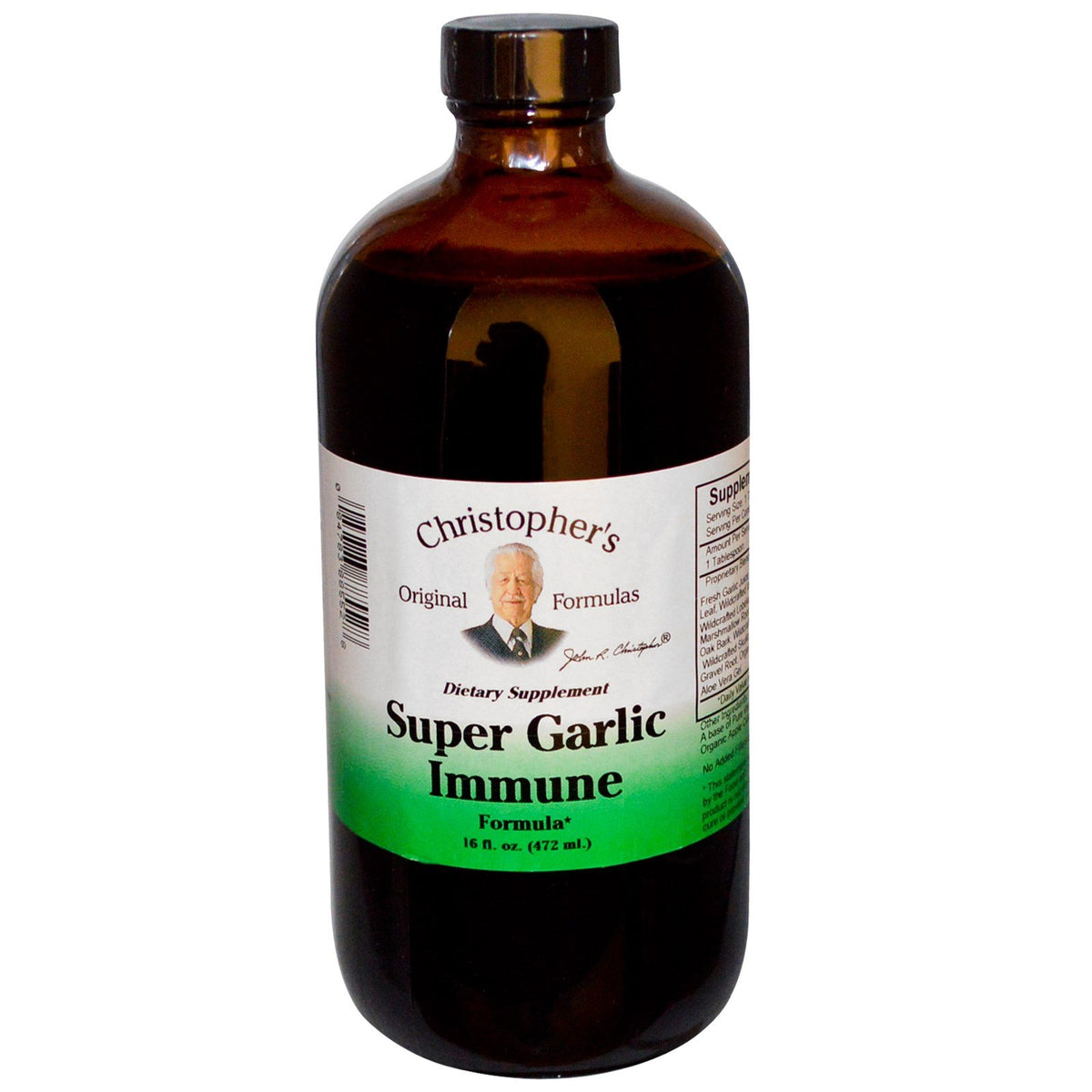Front view of Christopher's Original Formulas Super Garlic Immune Syrup bottle 16 oz