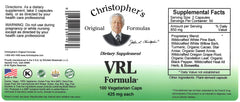 Close-up of Christopher's Original Formulas VRL Formula bottle with natural ingredients including Elderberry, Echinacea, and Goldenseal