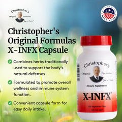 Front view of Christopher's Original Formulas X-INFX immune support bottle with capsules