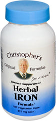 Christopher's Original Formulas Herbal Iron Formula bottle – 450 mg, 100 vegetarian capsules