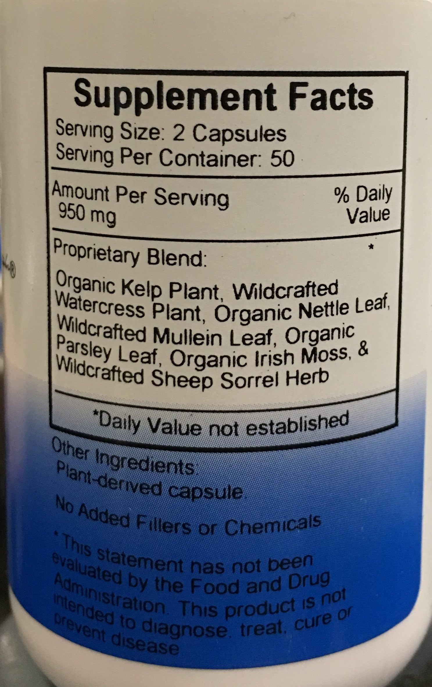 Herbal ingredients including kelp, nettle leaf, watercress and Irish moss