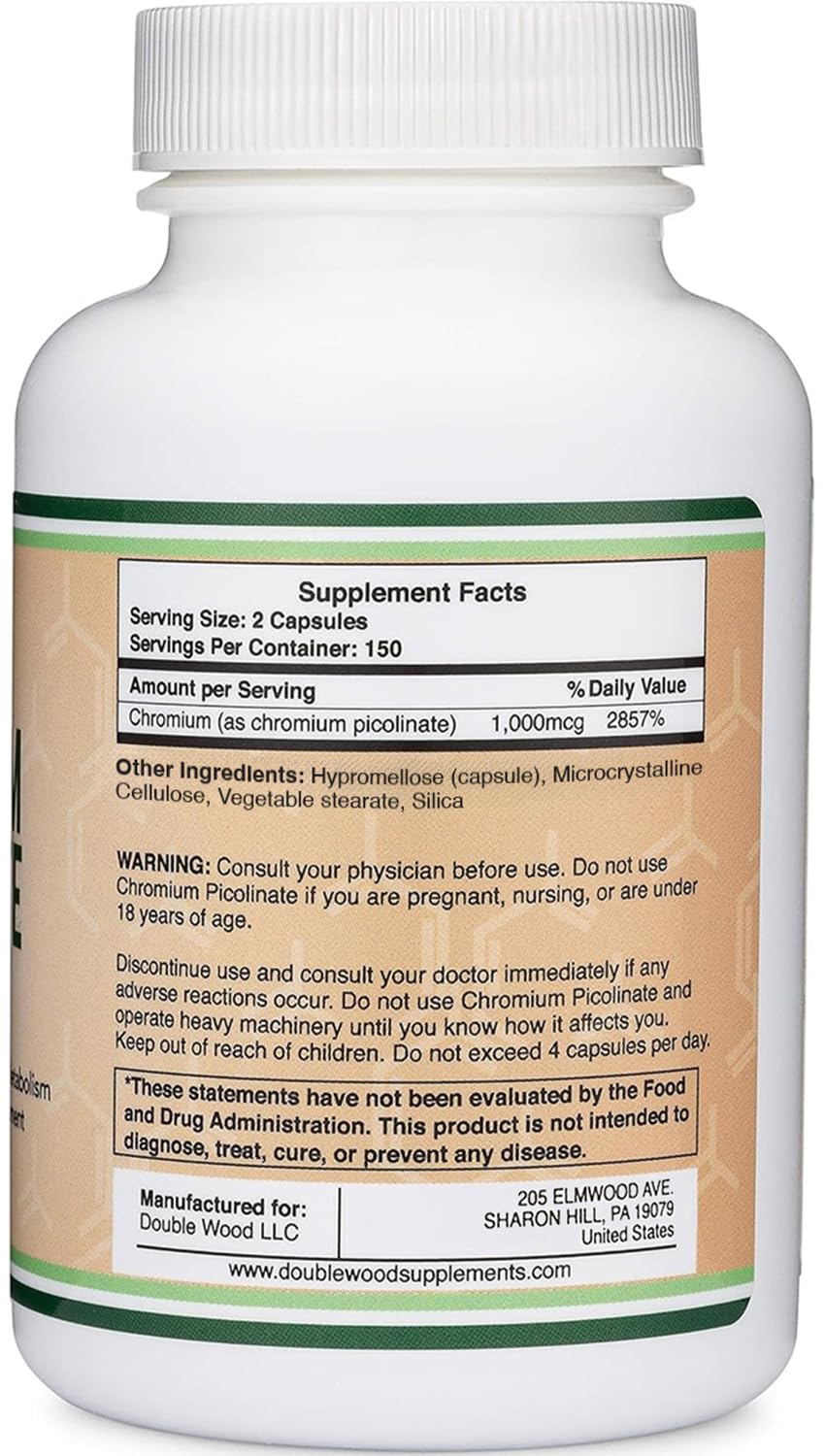 Bottle containing 300 capsules of Chromium Picolinate 1000mcg