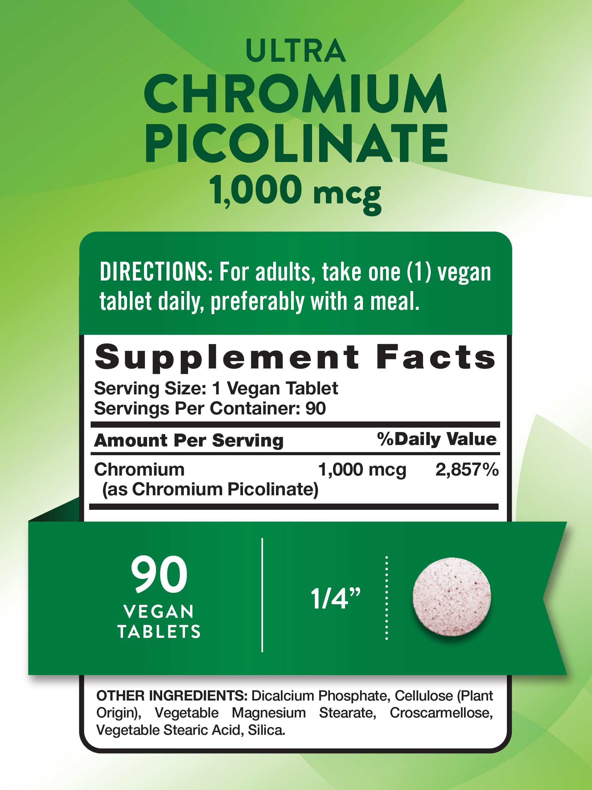 Close-up of Chromium Picolinate 1000mcg tablets
